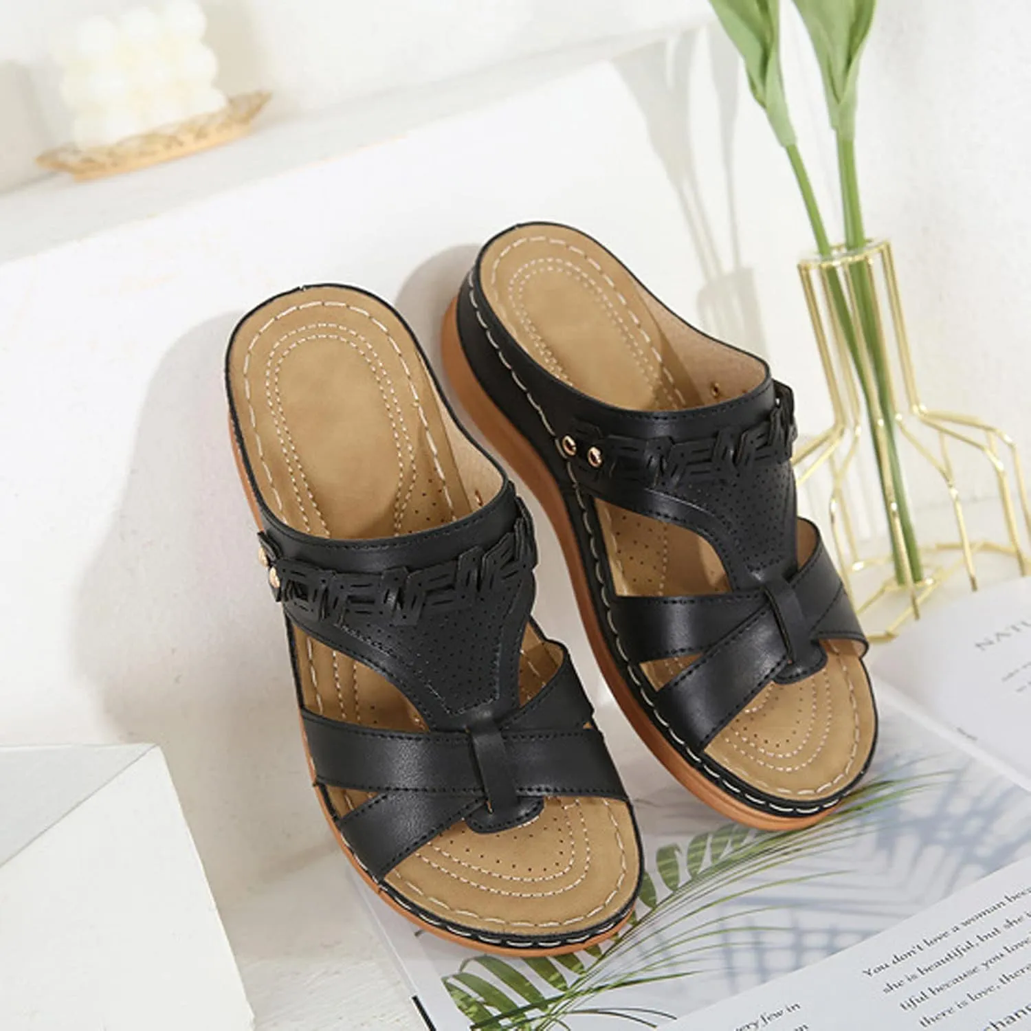 Orthopedic Shoes for Women Wide Width Slip Resistant Black Orthotic Sandals Women Diabetic Sandals for Women Wedges Orthopaedic Shoes for Women Black Platform Sandals Womens Strappy Sandals Heels