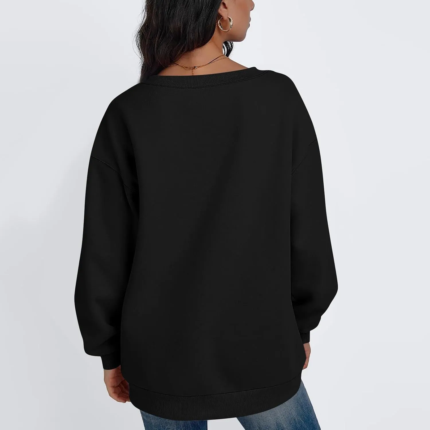 Oversized V Neck Sweatshirt Women Casual Workout Fleece Pullover Sweaters Cute Teen Long Sleeve Sweat Shirts Y2k Tops