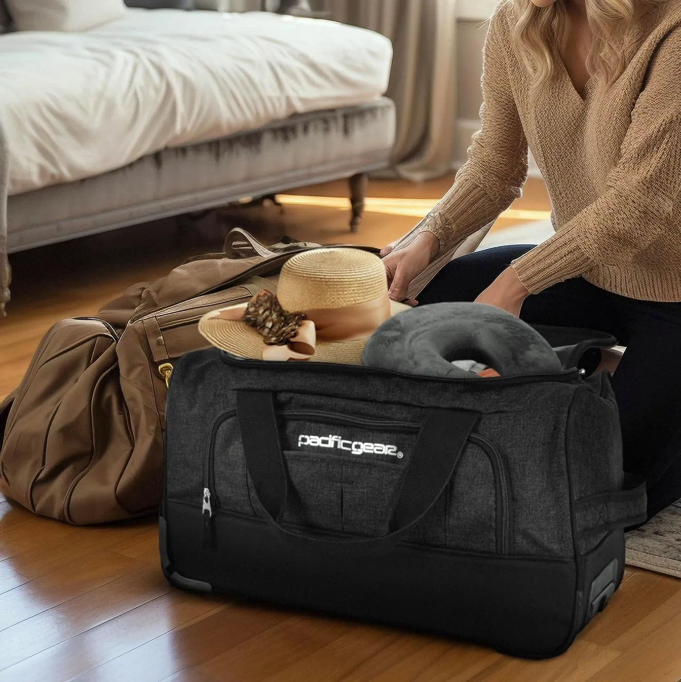 Pacific Gear Rolling Duffel Bag with Wheels, Luggage, Hockey, Sports, XL, Rollers, Heavy Duty 21"