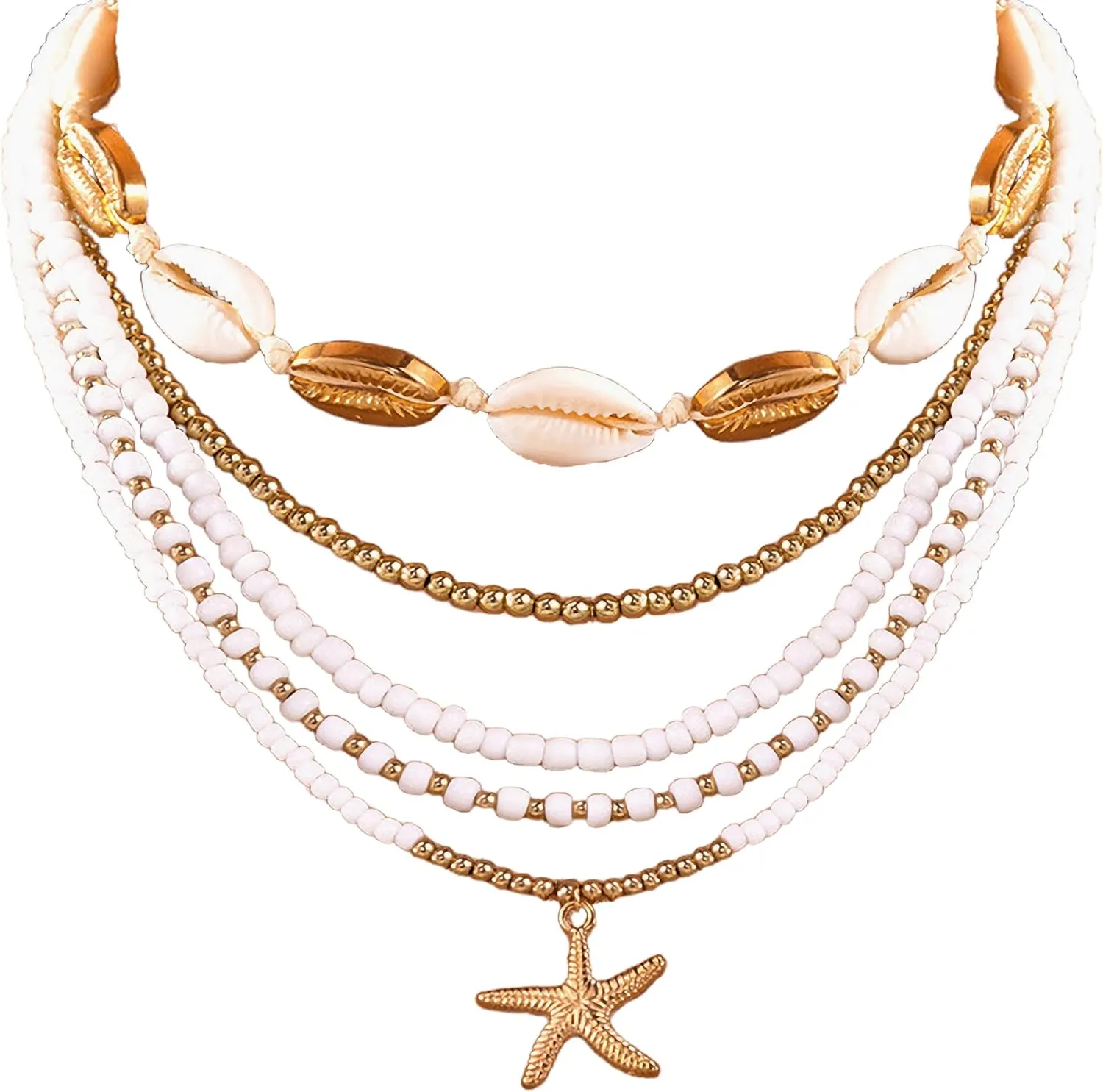 Pack 5 Beach Boho Clay Bead Puka Shell Starfish Choker Necklaces for Women Summer 2025 Layered Necklace for Travel Outfits