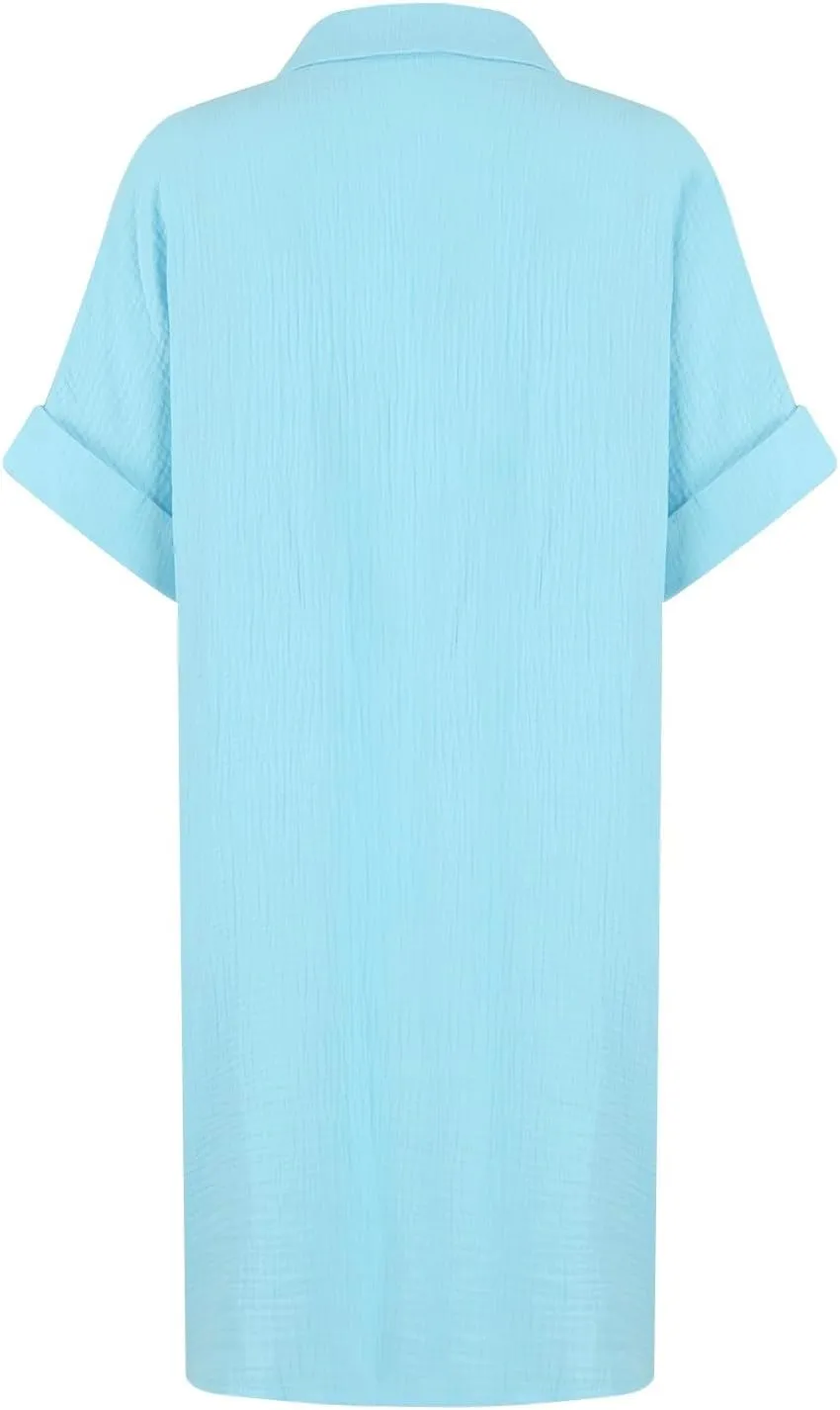 Palaver Summer Dresses for Women 2025 Casual Button Down Short Sleeve Tshirt Dress Boho Vacation Midi Dresses with Pockets