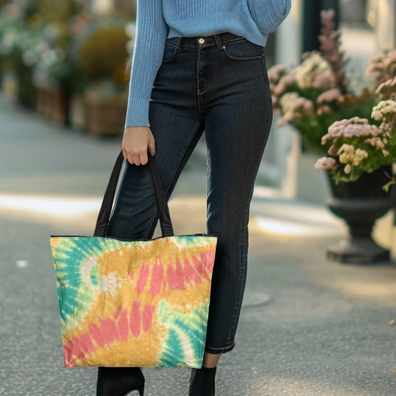 Paper Carving Tiger Women Tote Paper Bag Halloween Skeleton Foldable Tote Bag, Tie Dye Large Work Commute Bags