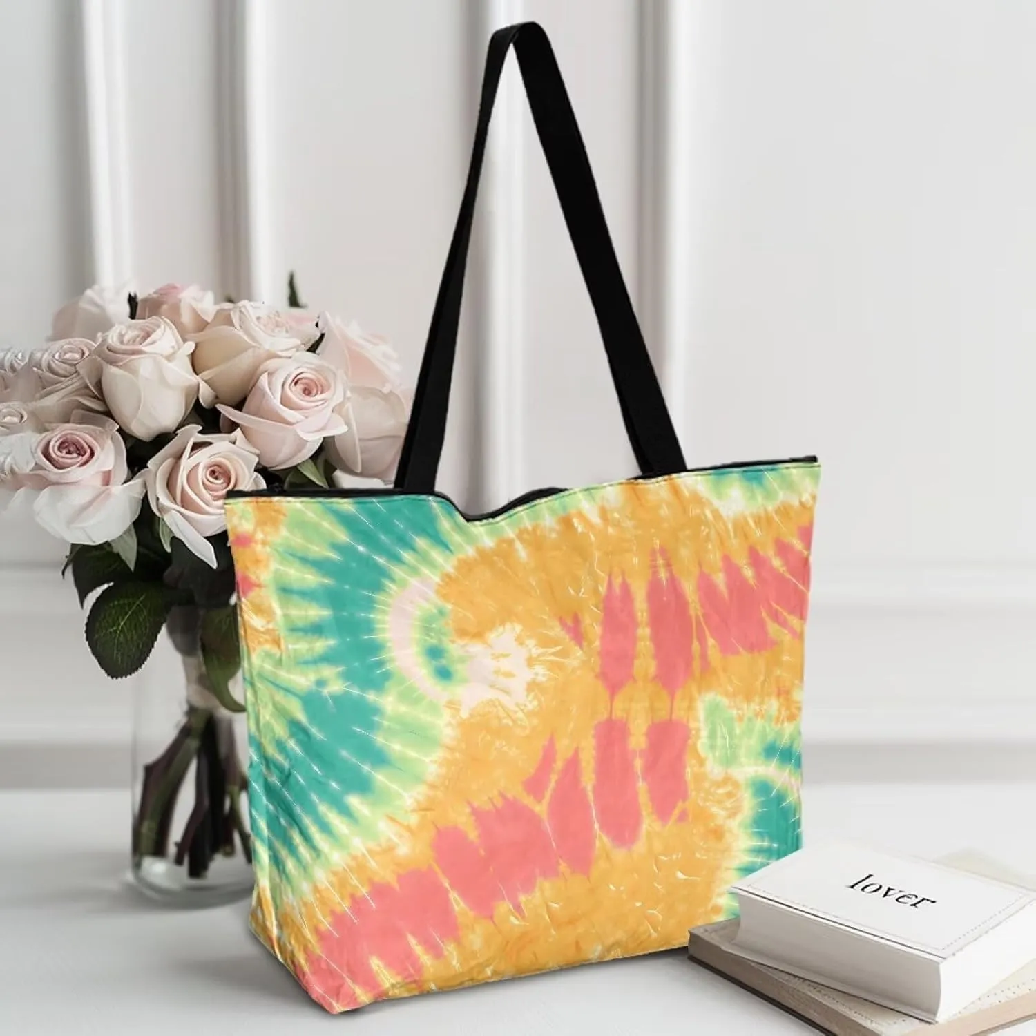 Paper Carving Tiger Women Tote Paper Bag Halloween Skeleton Foldable Tote Bag, Tie Dye Large Work Commute Bags