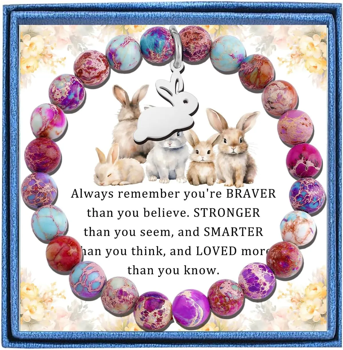 PARTNER Rabbit Gifts for Women Rabbit Bracelet for Good Friends Rabbit Purple Jasper Natural Stone Beaded Bracelet for Rabbit Lovers Easter Gift
