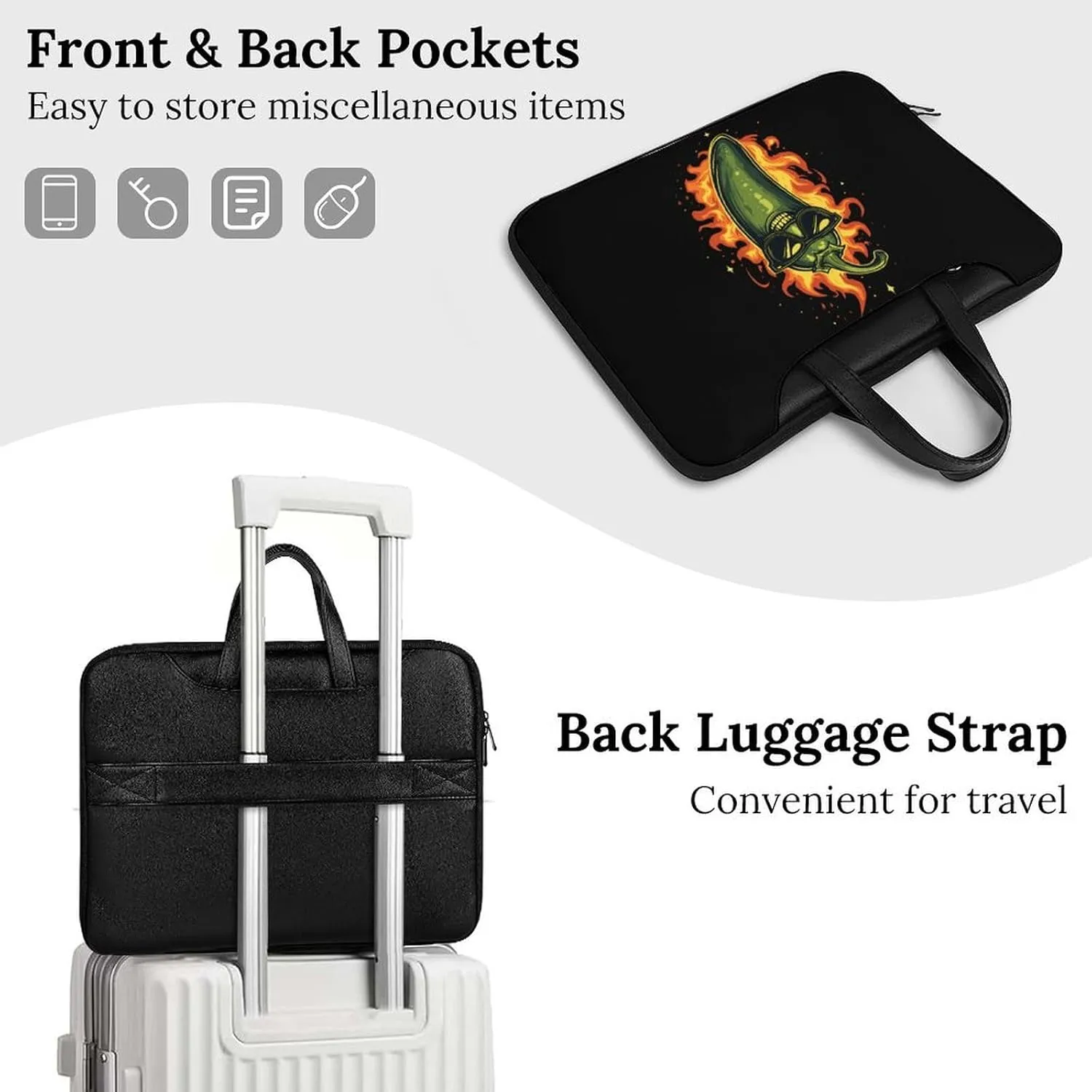 Passionate Peppers with Flame Leather Bag Laptop Case Slim Water Resistant Computer Bags with Handle Briefcase for Work