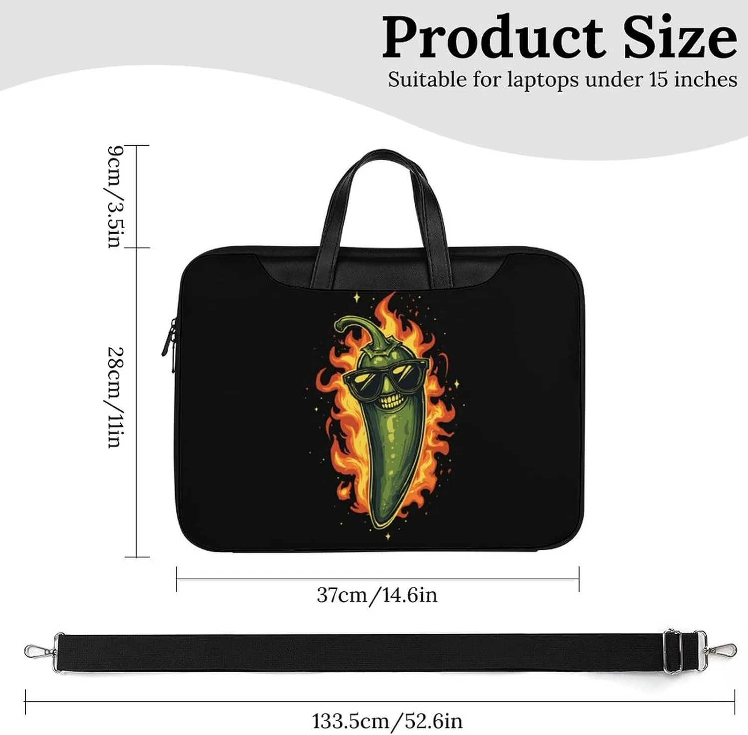 Passionate Peppers with Flame Leather Bag Laptop Case Slim Water Resistant Computer Bags with Handle Briefcase for Work