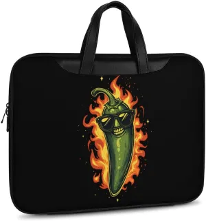 Passionate Peppers with Flame Leather Bag Laptop Case Slim Water Resistant Computer Bags with Handle Briefcase for Work