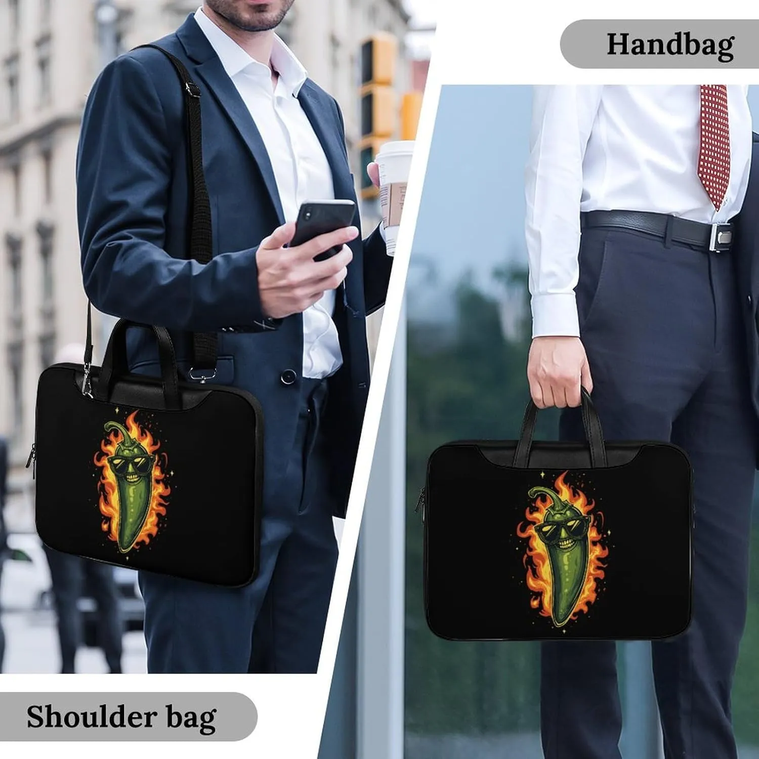 Passionate Peppers with Flame Leather Bag Laptop Case Slim Water Resistant Computer Bags with Handle Briefcase for Work