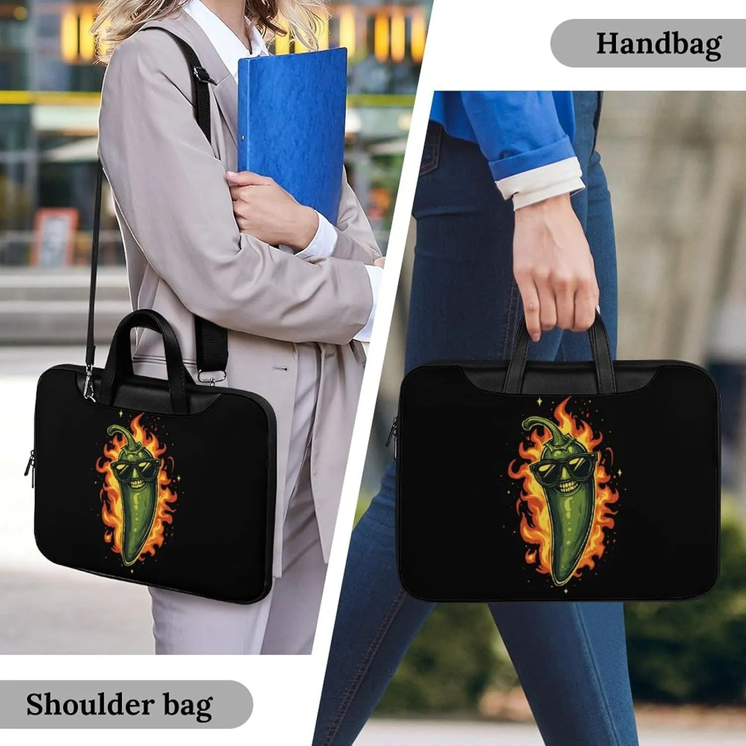 Passionate Peppers with Flame Leather Bag Laptop Case Slim Water Resistant Computer Bags with Handle Briefcase for Work