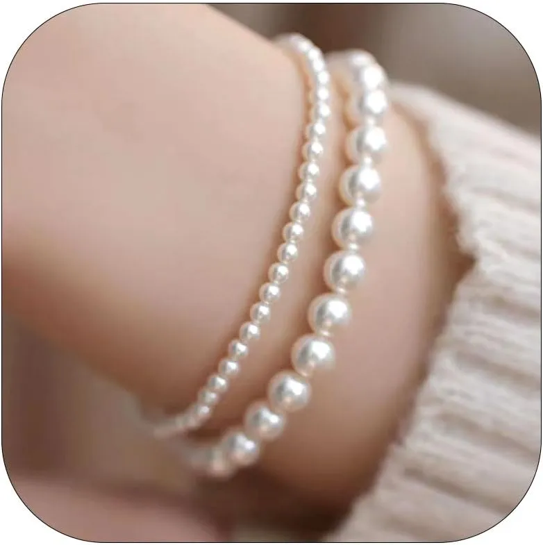 Pearl Bracelet Pearl Bracelets for Women Dainty Gold Charm Bracelet Pearl Hand Chain Bracelet Wedding Jewelry for Brides Bridesmaid Gifts