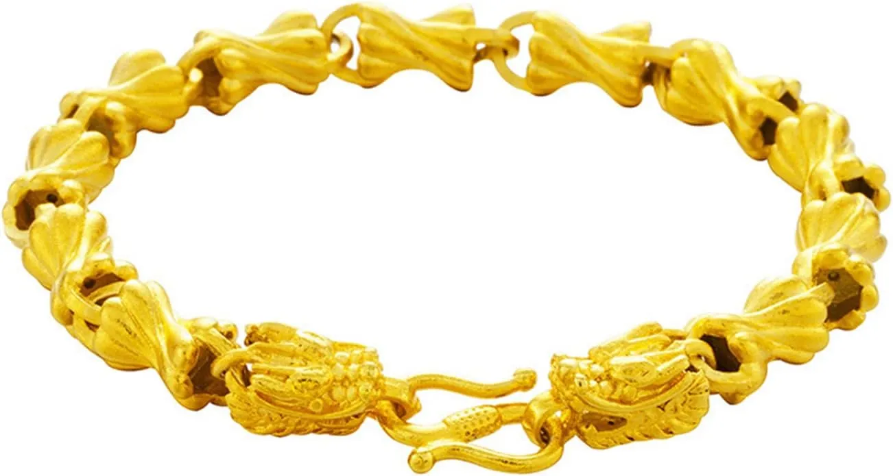 PEAS 18K Gold Plated Jewelry Dragon Head Bracelet Sandblast Link Bracelet