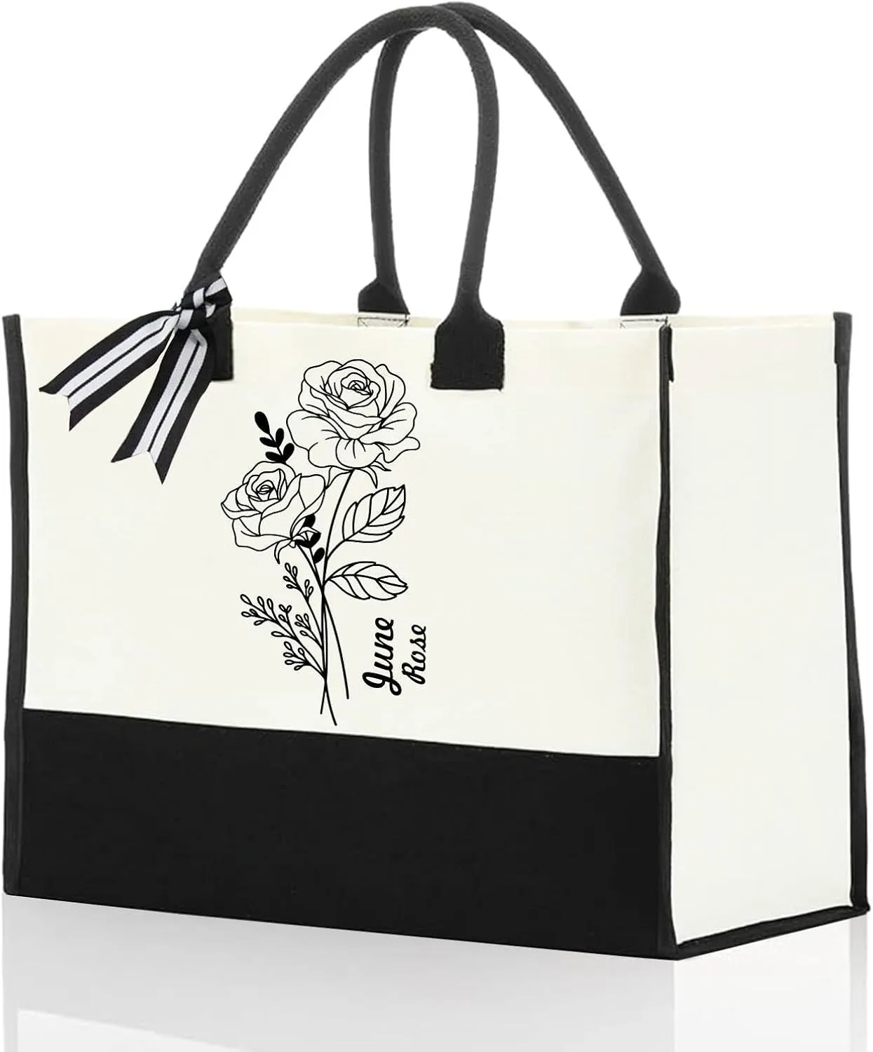 Personalized Birth Month Flower Canvas Tote Bag Birthday Gifts for Women Reusable Canvas Floral Tote Bags