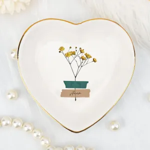 Personalized Heart Jewelry Dish Ring Ceramic Gifts - Jewelry Plate Ring Dish for Friend Bestie - Women Jewelry Tray Engagement Ring Tray Wedding Ring Holder Trinket Dish Flowers