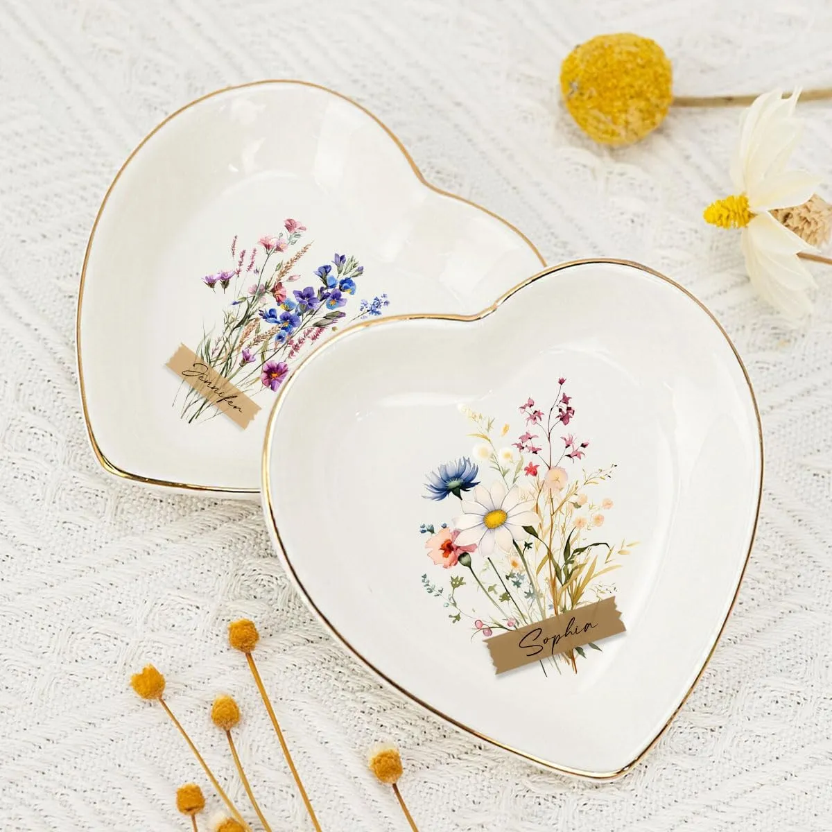 Personalized Heart Jewelry Dish Ring Ceramic Gifts - Jewelry Plate Ring Dish for Friend Bestie - Women Jewelry Tray Engagement Ring Tray Wedding Ring Holder Trinket Dish Flowers