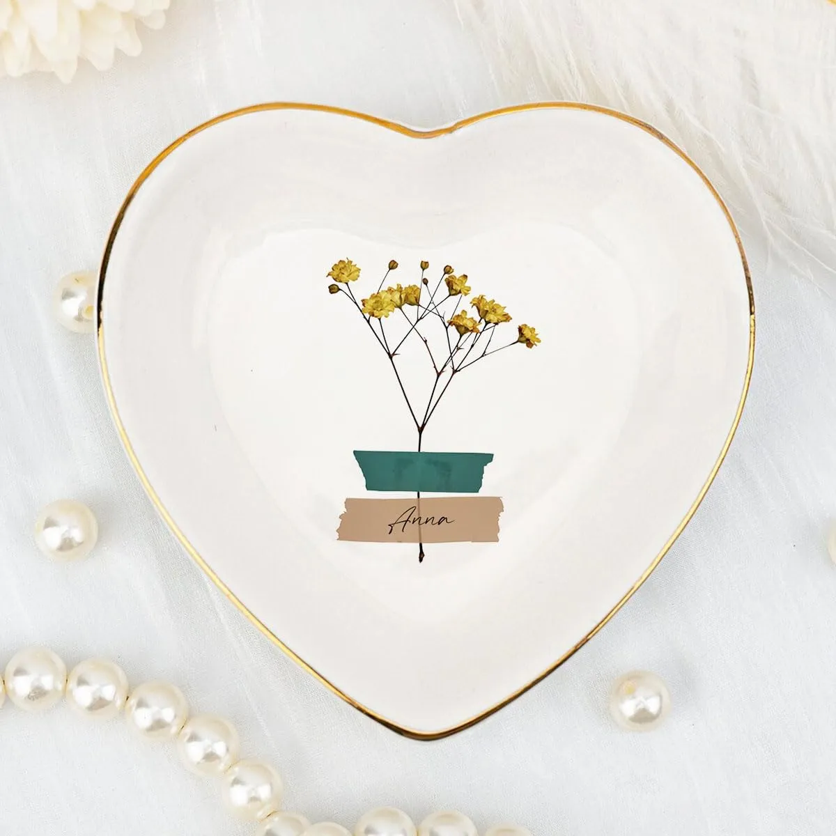 Personalized Heart Jewelry Dish Ring Ceramic Gifts - Jewelry Plate Ring Dish for Friend Bestie - Women Jewelry Tray Engagement Ring Tray Wedding Ring Holder Trinket Dish Flowers