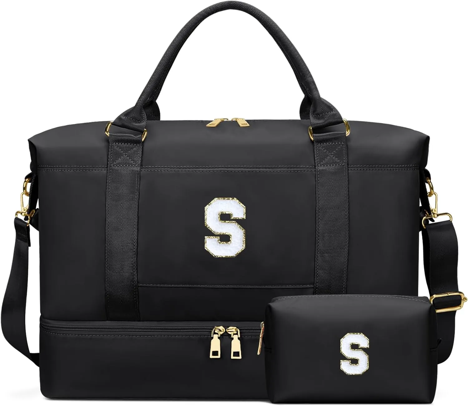 Personalized Initial Travel Duffle Bag for Teen Girl, Weekender Overnight Monogram Gym Carry on Bag with Shoe Compartment, Gifts for Daughter Friend Birthday Christmas