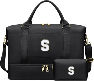 Personalized Initial Travel Duffle Bag for Teen Girl, Weekender Overnight Monogram Gym Carry on Bag with Shoe Compartment, Gifts for Daughter Friend Birthday Christmas