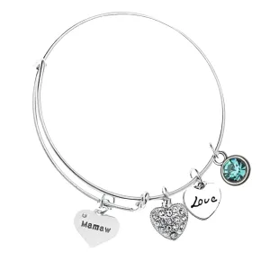 Personalized Mamaw Birthstone Charm Bangle Bracelet,Custom Mamaw Jewelry, Mothers Day Jewelry, Gift for Her