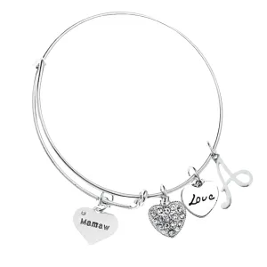 Personalized Mamaw Letter Charm Bangle Bracelet,Custom Mamaw Jewelry, Mothers Day Jewelry, Gift for Her