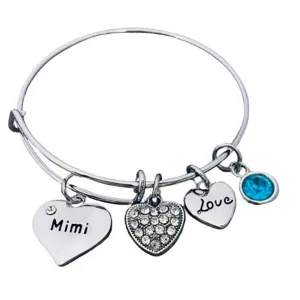 Personalized Mimi Birthstone Charm Bangle Bracelet,Custom Mimi Jewelry, Mothers Day Jewelry, Gift for Her