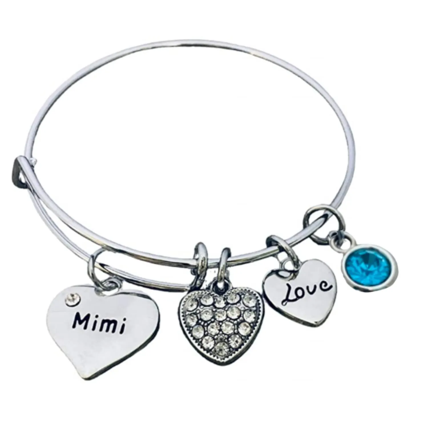 Personalized Mimi Birthstone Charm Bangle Bracelet,Custom Mimi Jewelry, Mothers Day Jewelry, Gift for Her