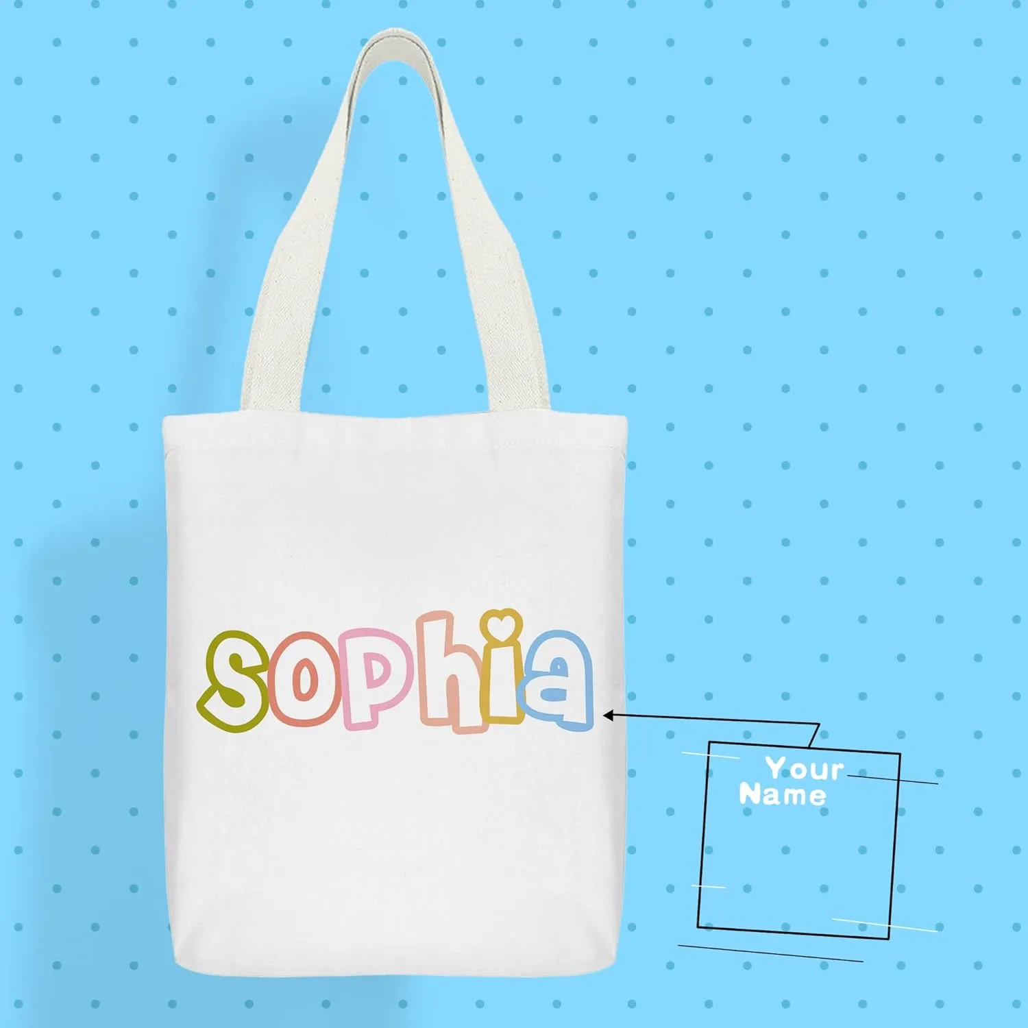 Personalized Tote Bag Custom Canvas Bag with Name, Customized Cute Bags Gifts for Travel Birthday Christmas Holiday