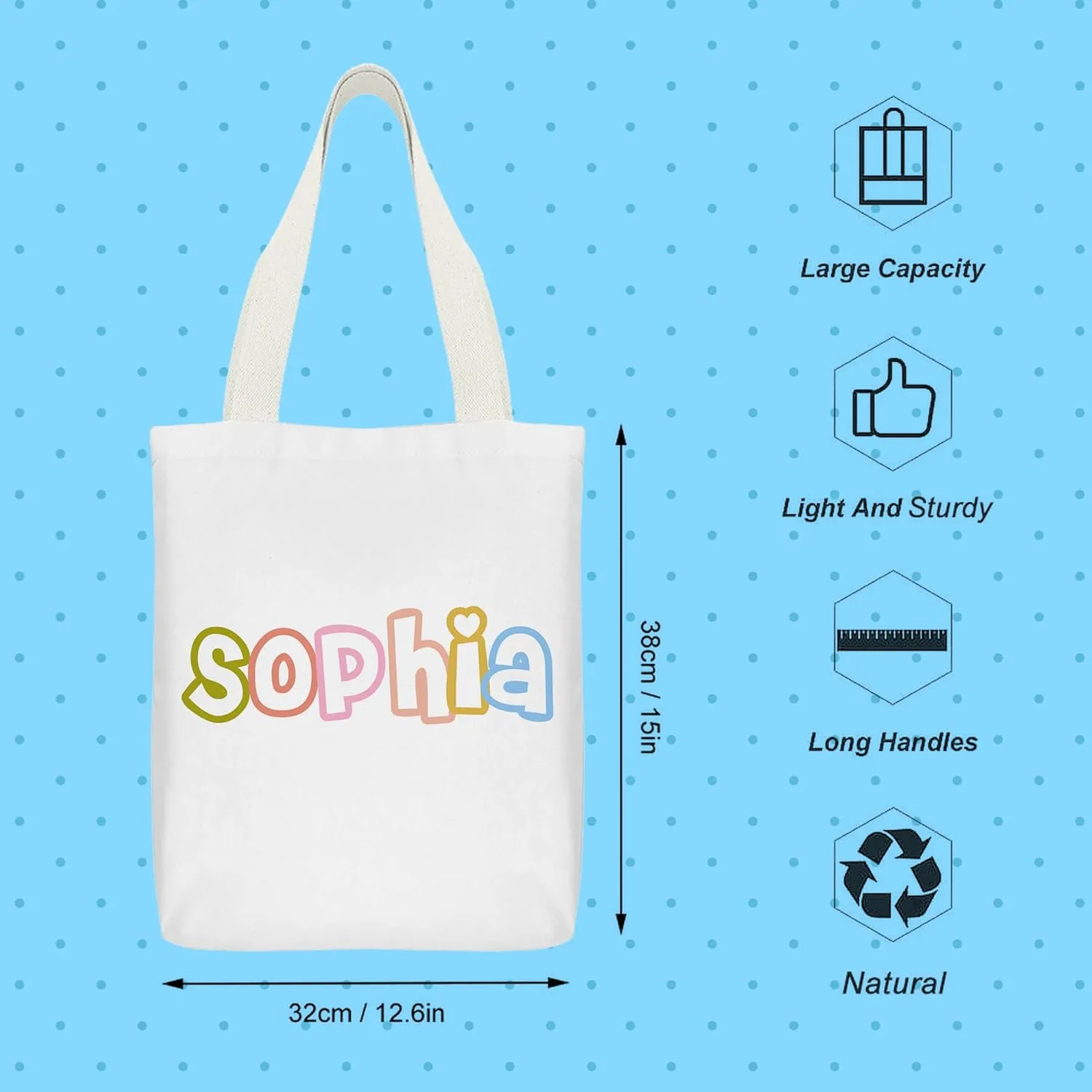 Personalized Tote Bag Custom Canvas Bag with Name, Customized Cute Bags Gifts for Travel Birthday Christmas Holiday