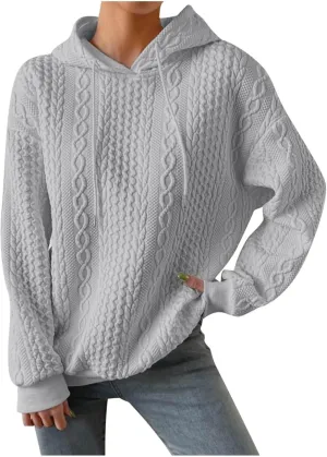 PETYCZEN Fall Sweatshirts for Women Casual Long Sleeve Lightweight Cable Knit Oversized Hoodie Drawstring Pullover Tops