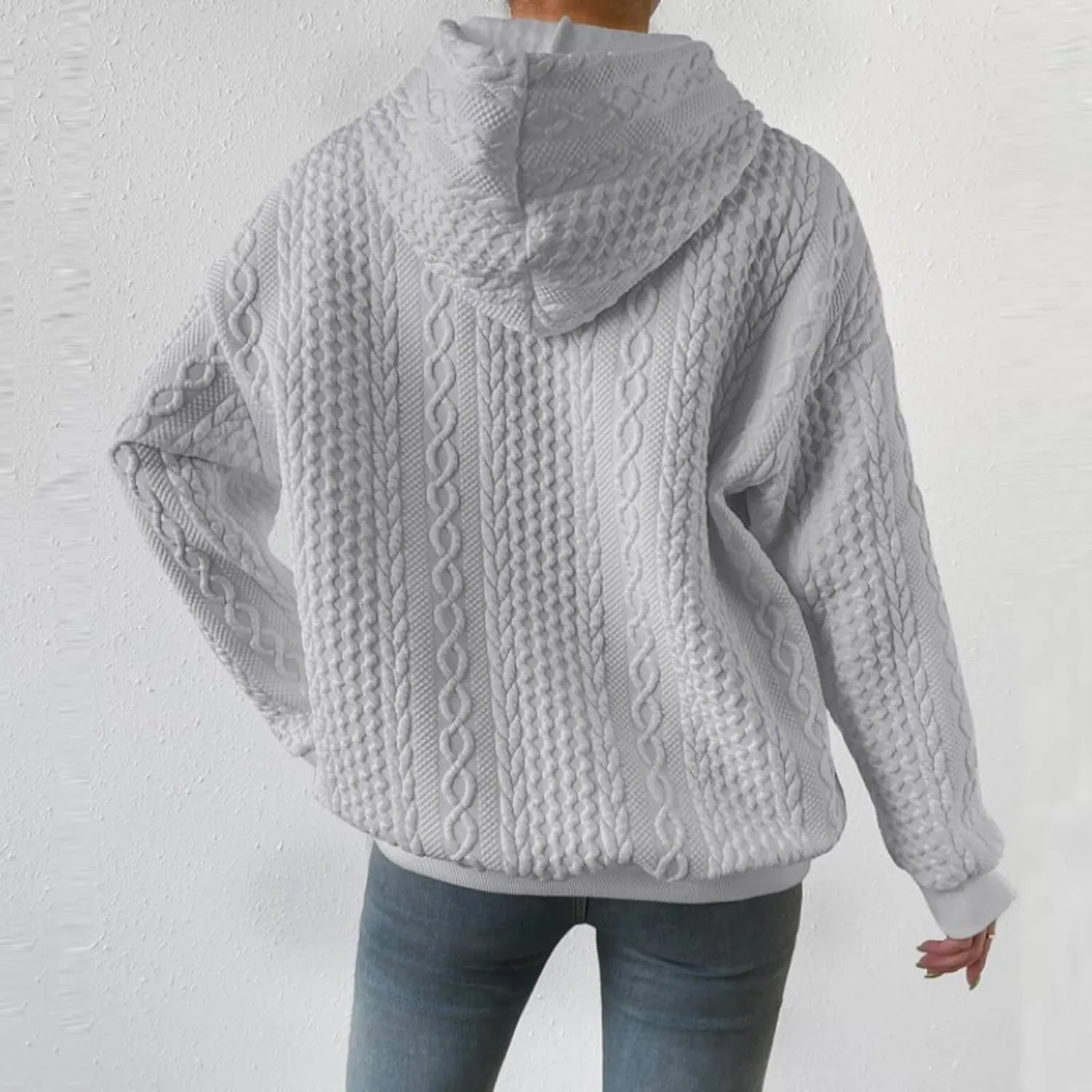 PETYCZEN Fall Sweatshirts for Women Casual Long Sleeve Lightweight Cable Knit Oversized Hoodie Drawstring Pullover Tops