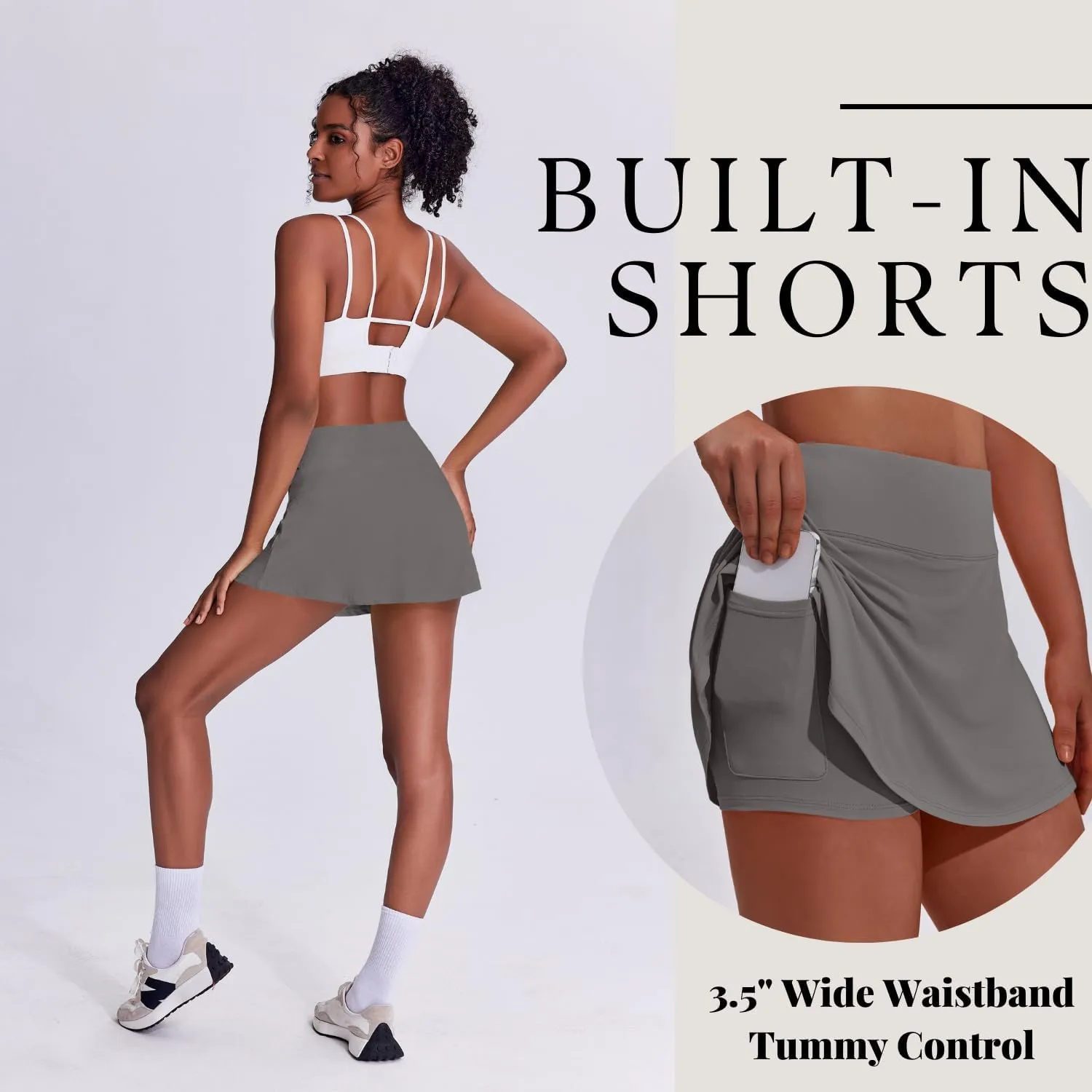 PINSPARK Tennis Skirts for Women Pleated Athletic Skort Lightweight Golf Skirts with Shorts Pocket Workout Pickleball