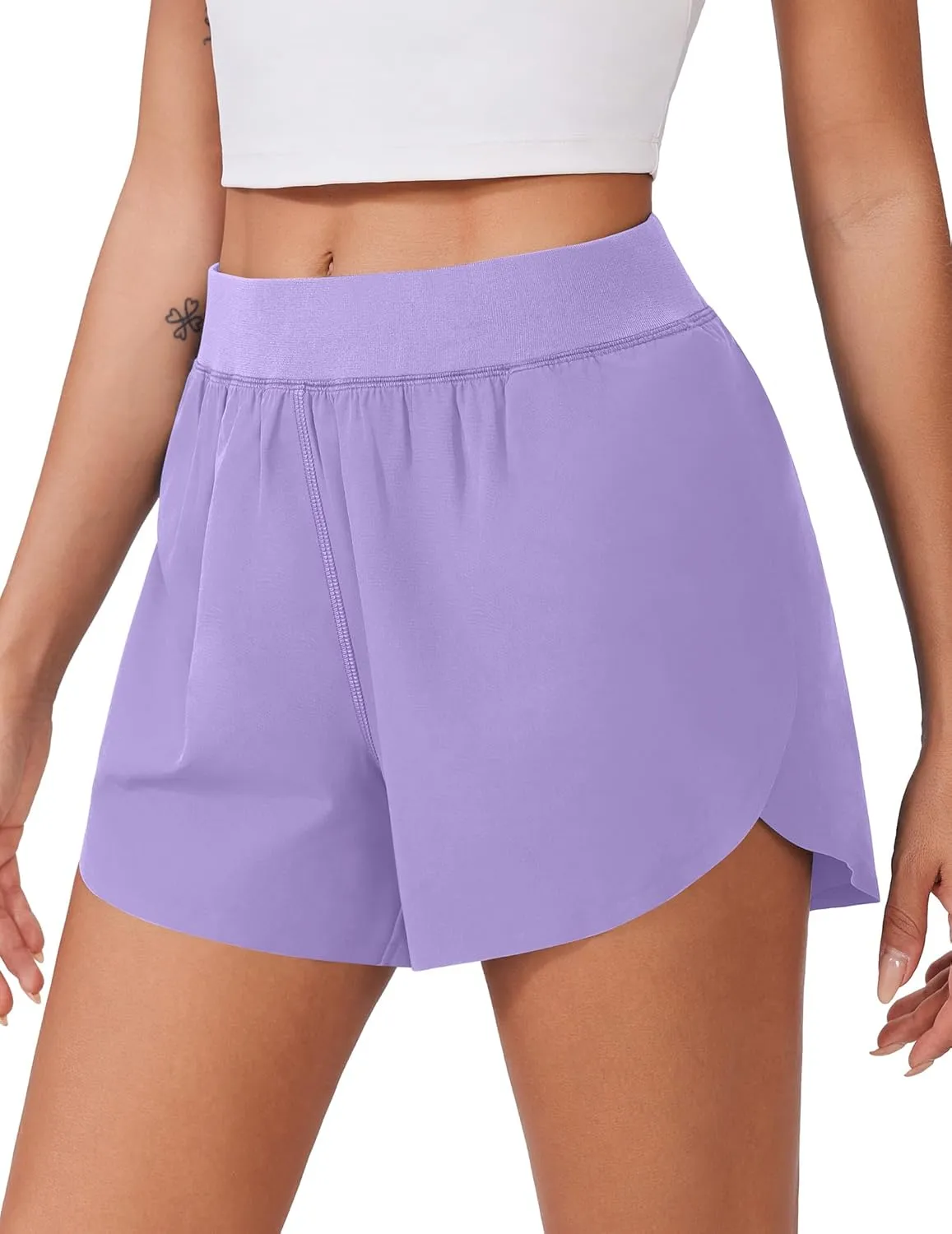 PINSPARK Womens Running Shorts High Waisted Athletic Shorts Quick Dry Exercise Workout Shorts with Mesh Liner