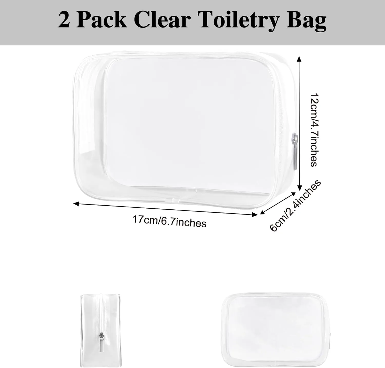 PLULON 2 Pack Travel Toiletry Bag, TSA Approved Toiletry Bag Clear Makeup Bag Quart Size Portable Cosmetic Bags Carry on Travel Accessories Bag for Women Men - Clear