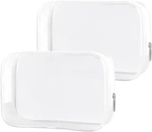 PLULON 2 Pack Travel Toiletry Bag, TSA Approved Toiletry Bag Clear Makeup Bag Quart Size Portable Cosmetic Bags Carry on Travel Accessories Bag for Women Men - Clear