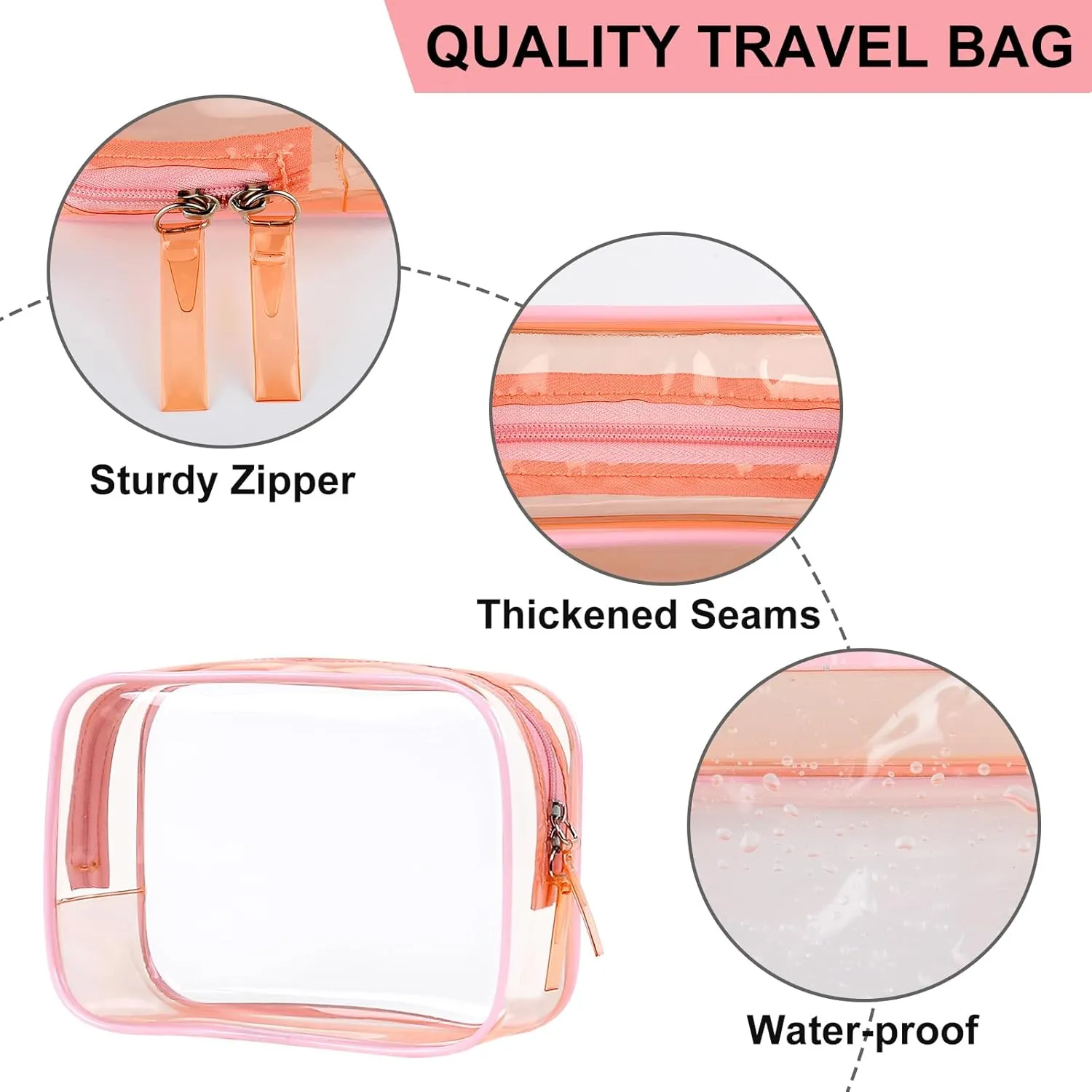 PLULON 2 Pack Travel Toiletry Bag, TSA Approved Toiletry Bag Clear Makeup Bag Quart Size Portable Cosmetic Bags Carry on Travel Accessories Bag for Women Men - Pink