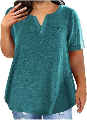 Plus Size Tops for Women Trendy V Neck Short Sleeve Summer Shirts Oversized Tunic Top Loose Fit Blouses Basic Tshirt