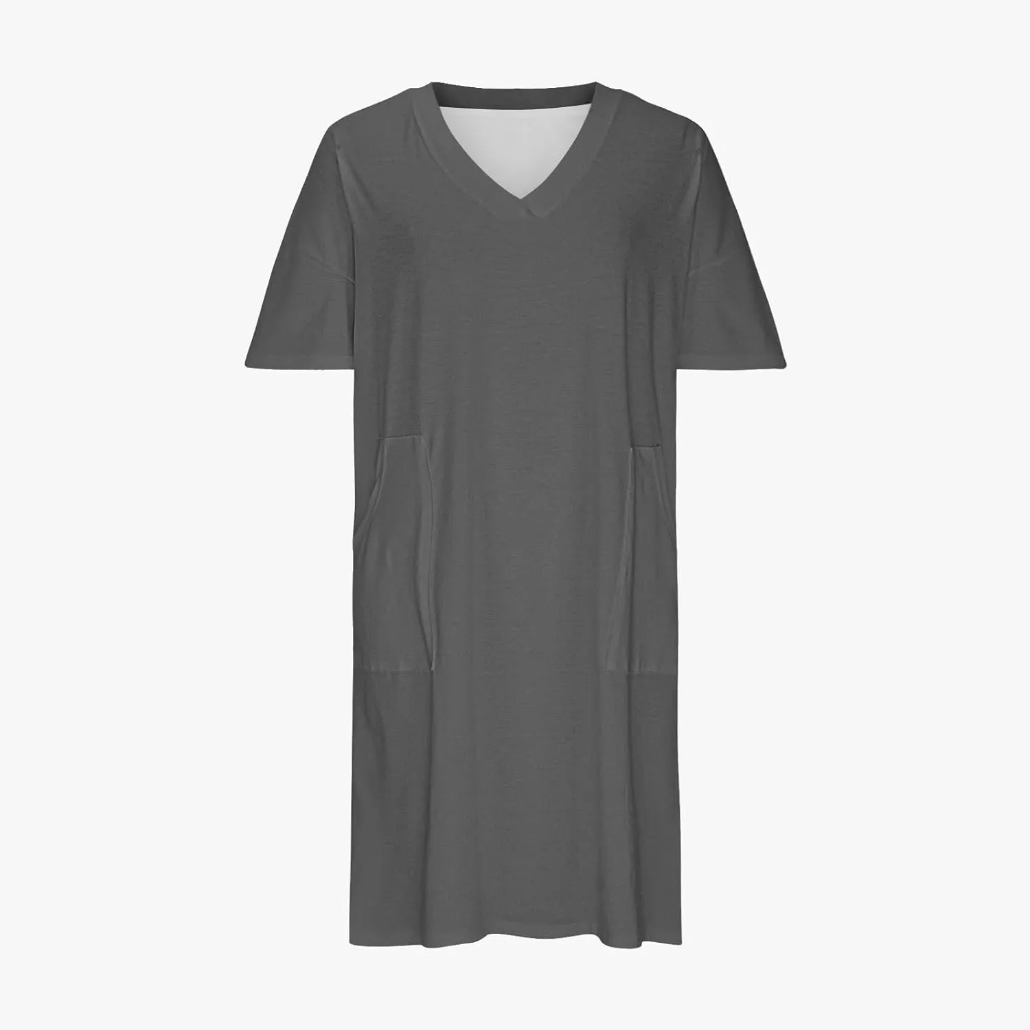 Plus Size V Neck Midi Dresses for Women Baggy V Neck T-Shirt Dress Solid Loose Fitting Sundress with Pokets