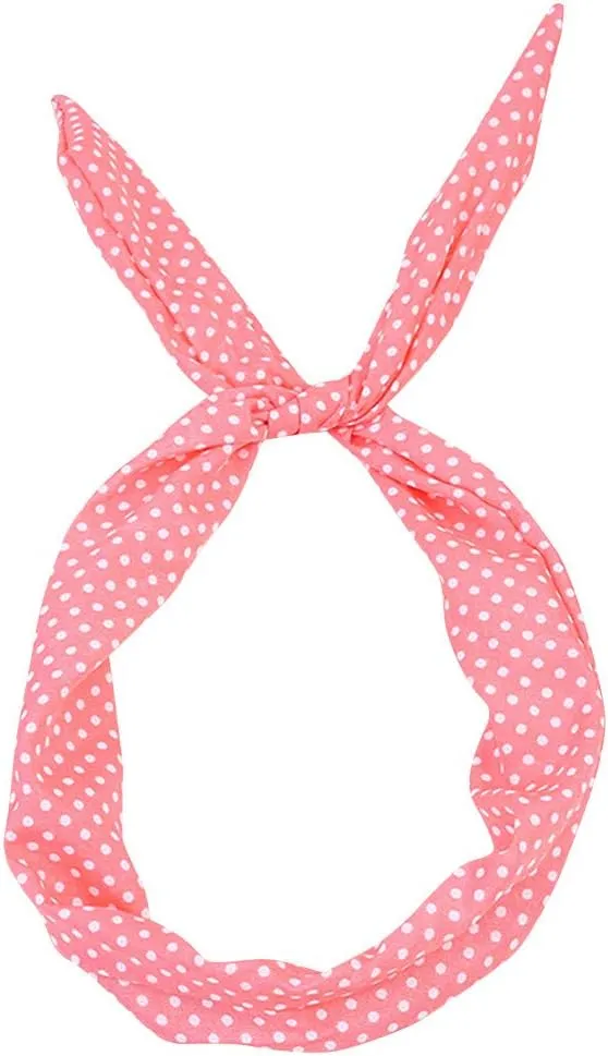 Polka Dot Print Headband for Women Paisley Bow Hair Bands Boho Knotted Tie Sweat Wicking (Watermelon Red-C, One Size)