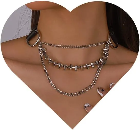 Punk Layered Necklace Black Leather Pendant Necklace Gothic Thorn Chain for Women