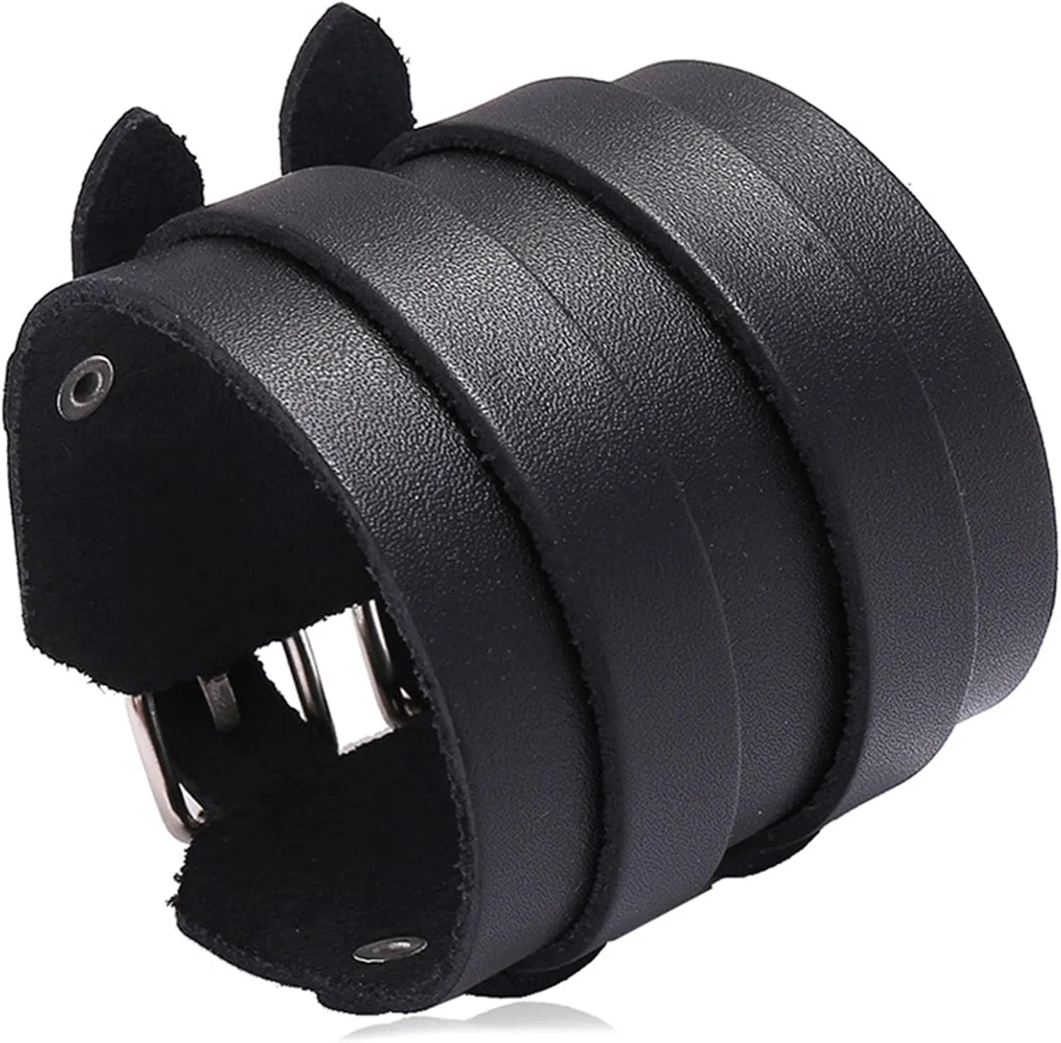 Punk Rock Biker Wide Faux Leather Wristband Adjustable Belt Buckle Cuff Bracelet