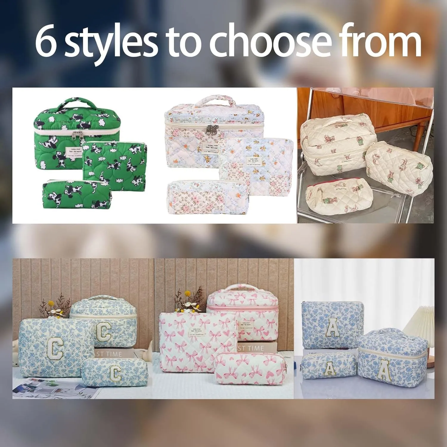 Quilted Makeup Bag Set - 3 PCS Cute Bear Cotton Makeup Bag,For Girls Women Travel Organizer Bathroom Toiletry Pouch Large Capacity Storage BagBrown