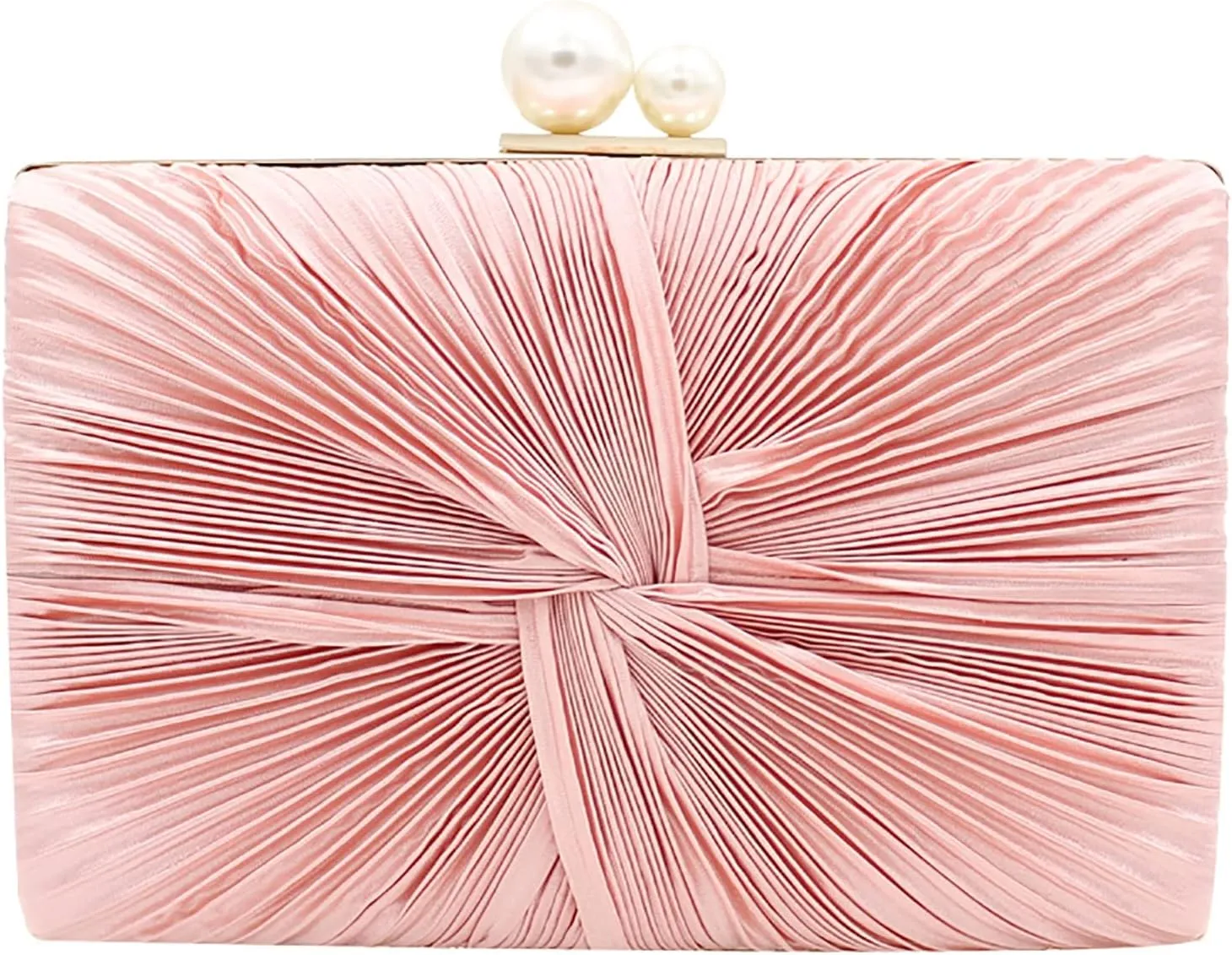 RAN Satin Bag Evening Clutch with Faux Pearls Closure, Ladies Banquet Bag Purse with Crossbody Chain