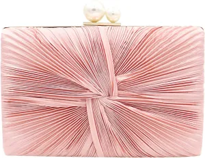 RAN Satin Bag Evening Clutch with Faux Pearls Closure, Ladies Banquet Bag Purse with Crossbody Chain