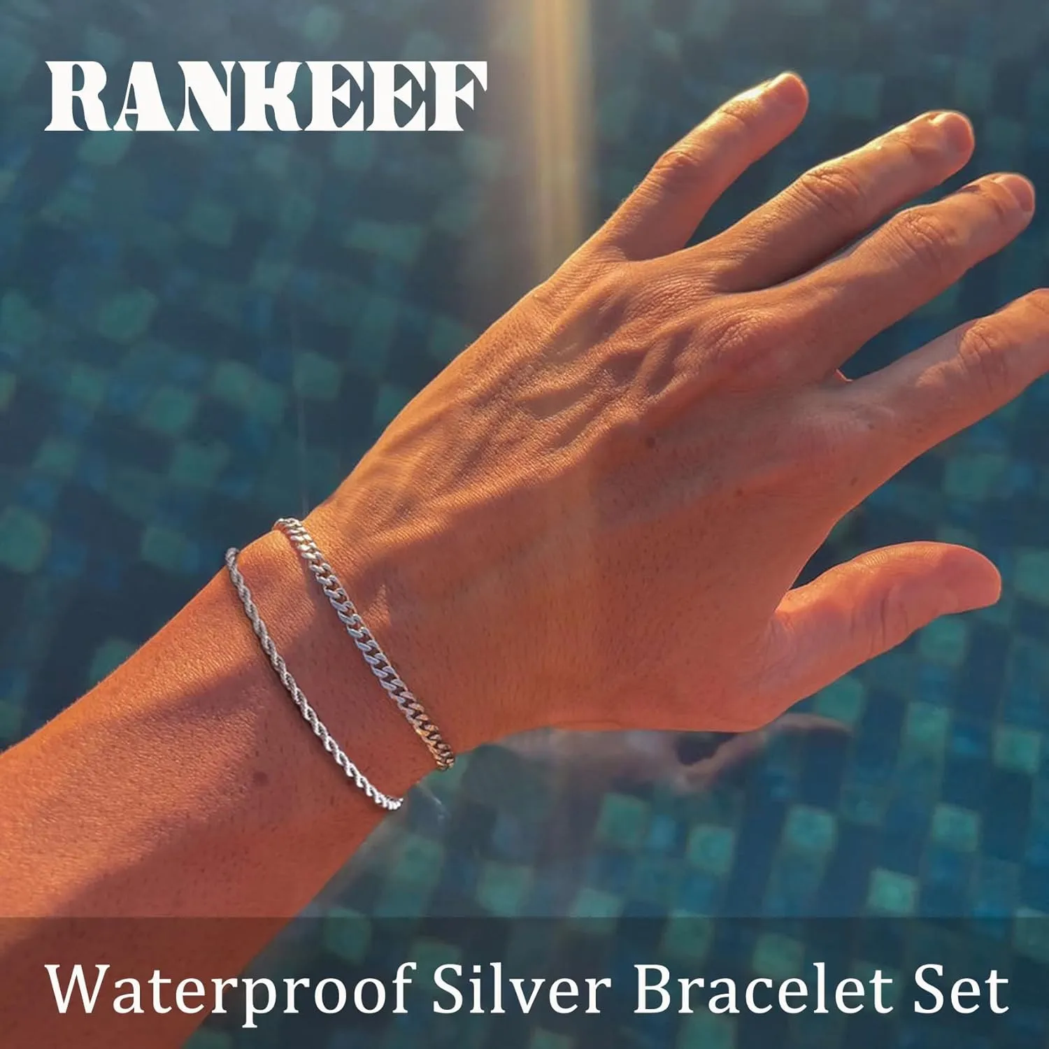 RANKEEF 2 Pcs Chain Bracelet for Men - 925 Sterling Silver 7-9inch Figaro Rope Cuban Link Bracelet Set - Gifts for Dad, Husband, Boyfriend
