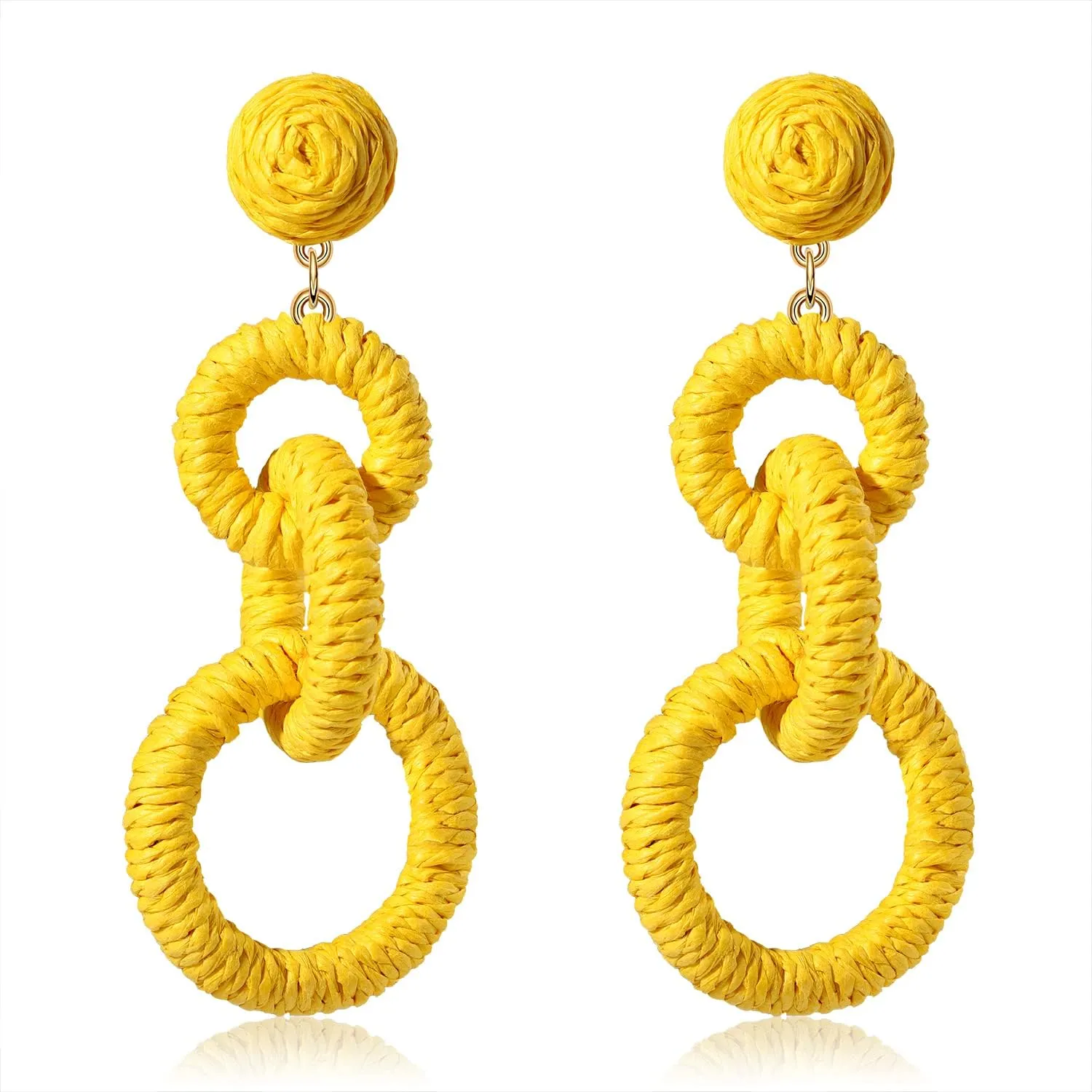 Rattan Earrings Handmade Hypoallergenic Raffia Circle Drop Dangle Earrings Boho Summer Beach Vacation Earrings