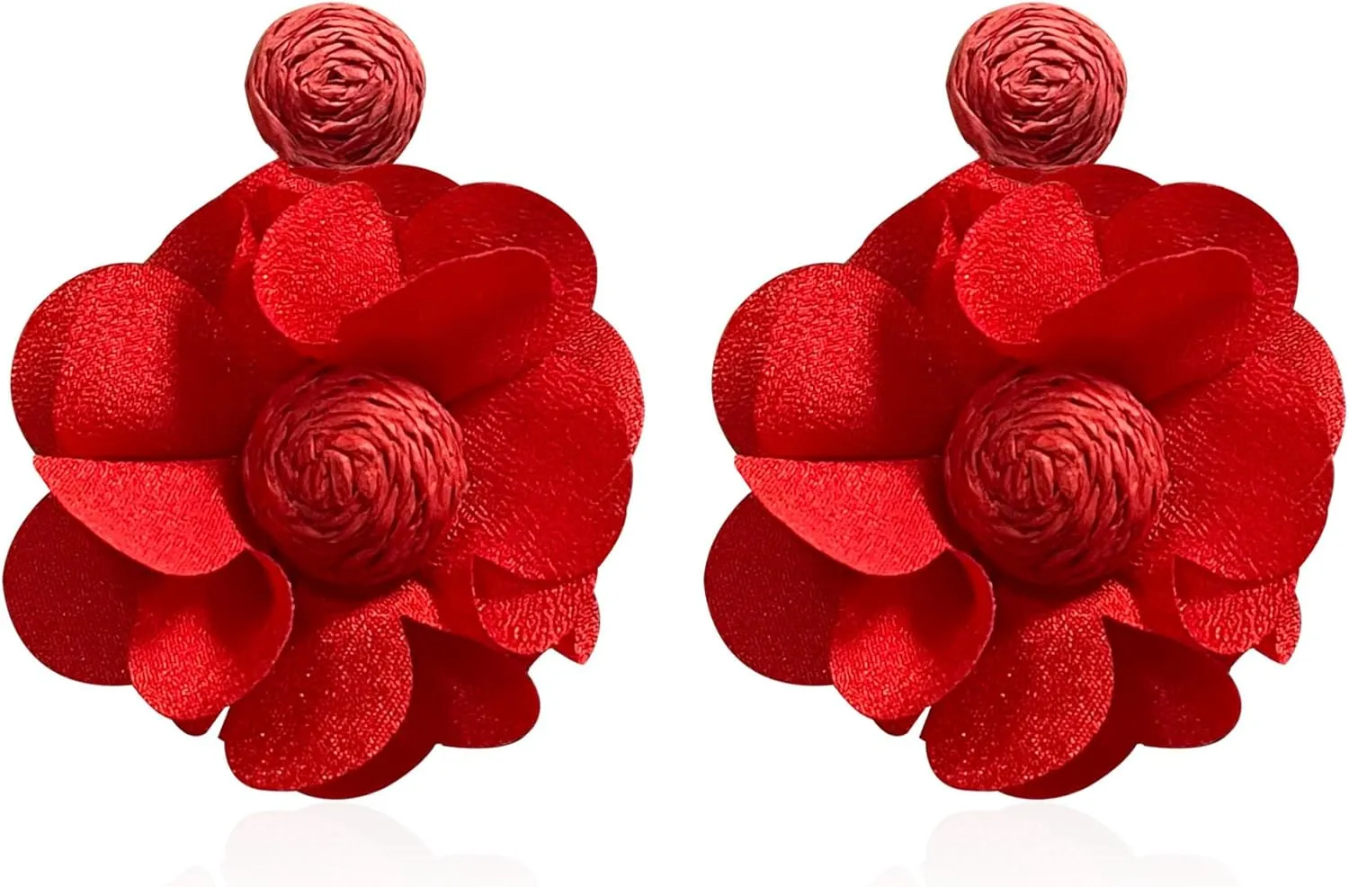 Rattan Earrings Summer Boho Handwoven Big Fabric Chiffon Rattan Flower Drop Earrings Statement Tropical Beach Vacation Jewelry