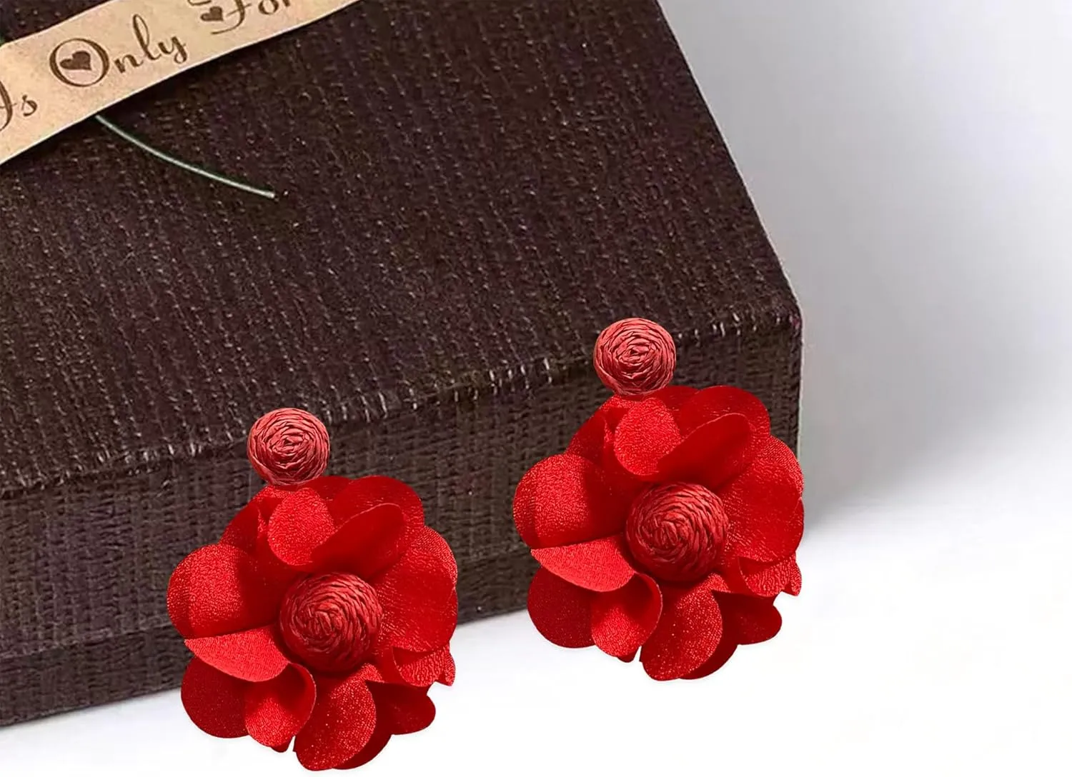 Rattan Earrings Summer Boho Handwoven Big Fabric Chiffon Rattan Flower Drop Earrings Statement Tropical Beach Vacation Jewelry