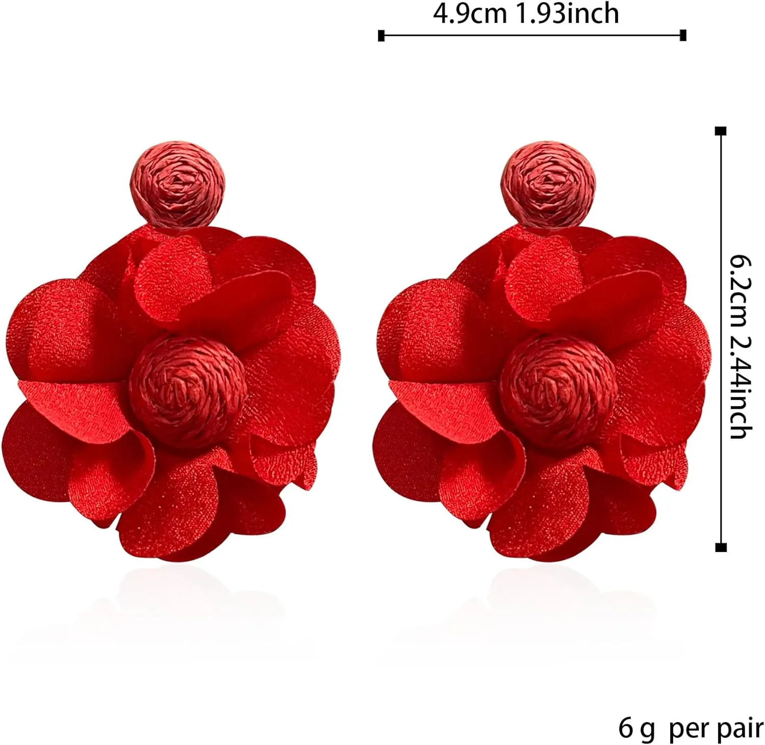 Rattan Earrings Summer Boho Handwoven Big Fabric Chiffon Rattan Flower Drop Earrings Statement Tropical Beach Vacation Jewelry