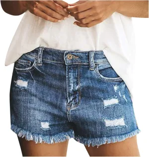 Ripped Jean Shorts Women High Waisted Summer Wide Straight Leg Denim Short Pants Relaxed Fit Shorts with Pockets