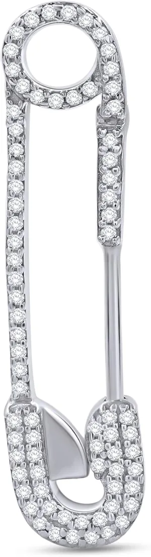 Round Shape White Cubic Zirconia Safety Pin SINGLE Dangle Earring in 14K Gold Over Sterling Silver Jewelry for Women, Gift for,womens jewelry, Gift Jewelry Christmas
