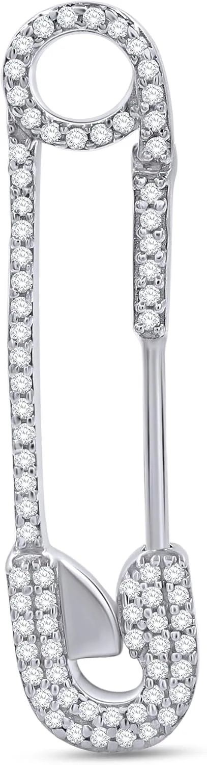 Round Shape White Cubic Zirconia Safety Pin SINGLE Dangle Earring in 14K Gold Over Sterling Silver Jewelry for Women, Gift for,womens jewelry, Gift Jewelry Christmas